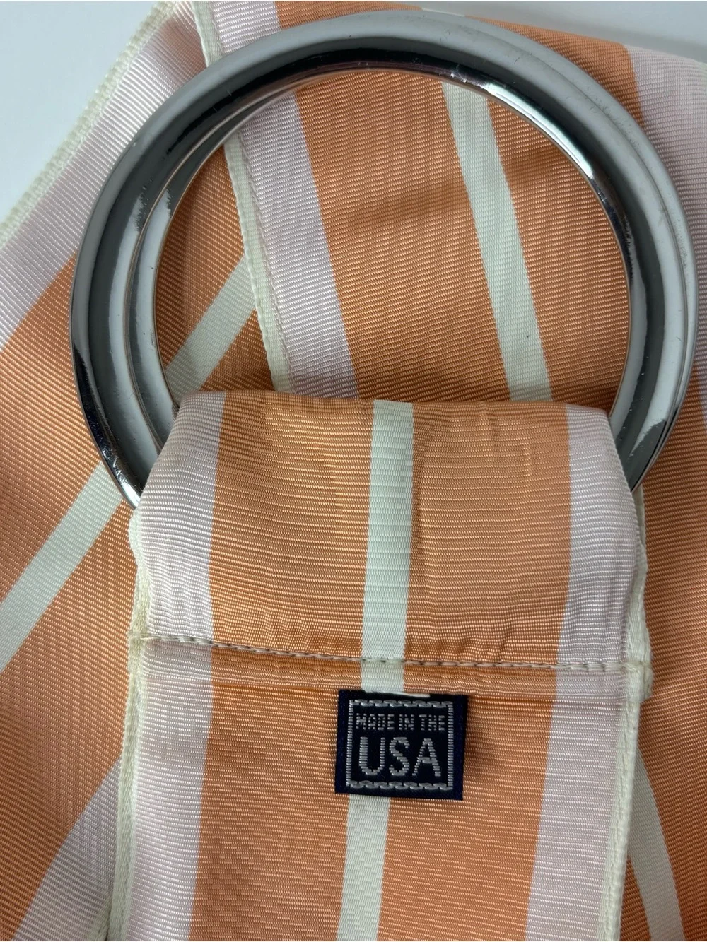 Ralph Lauren O Ring USA Striped Ribbon Belt Peach Light Pink Cream